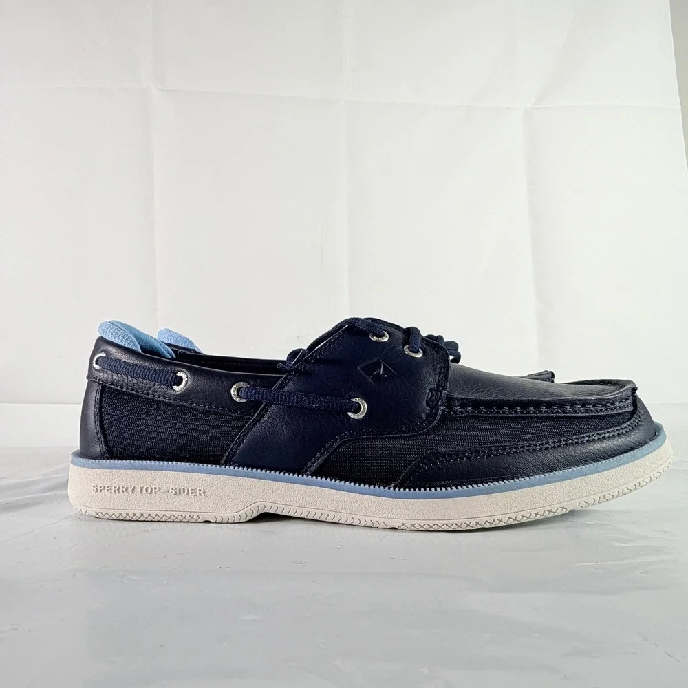 Sperry Surveyor 2-Eye Navy Blue Leather Mesh Boat Shoes Men's Size 13 M New